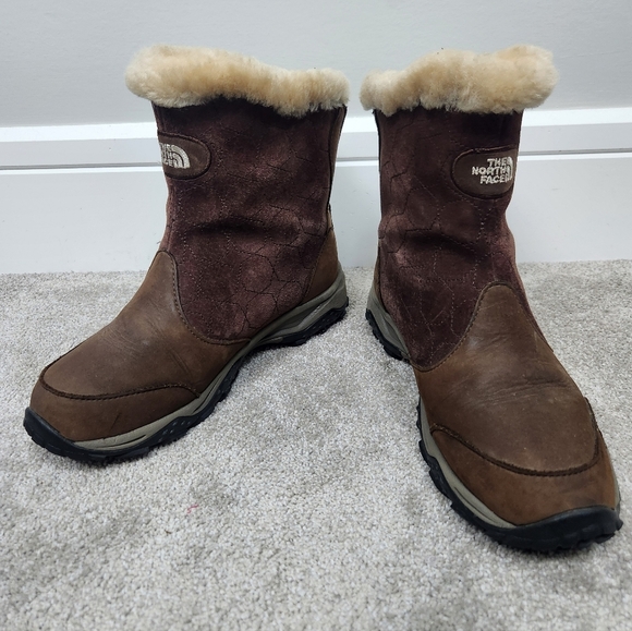 The North Face Bella Alta Brown Suede Winter Snow Boots Faux Fur Lining Size 8 - Picture 2 of 9